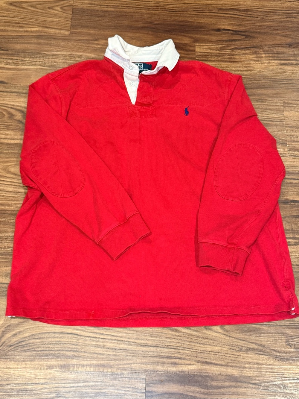 Vintage Polo Ralph Lauren Rugby Shirt Mens XL Red Long Sleeve Elbow Patches